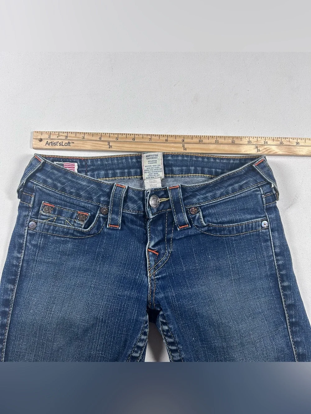 True Religion Women’s Made in USA Distressed Denim Shorts fits: 28 Stella Cut Of